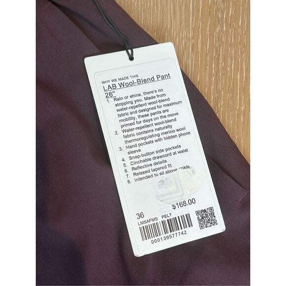 Lululemon Lab Wool-Blend Stretch Pants Men's Burgundy Size 36 - Picture 7 of 9